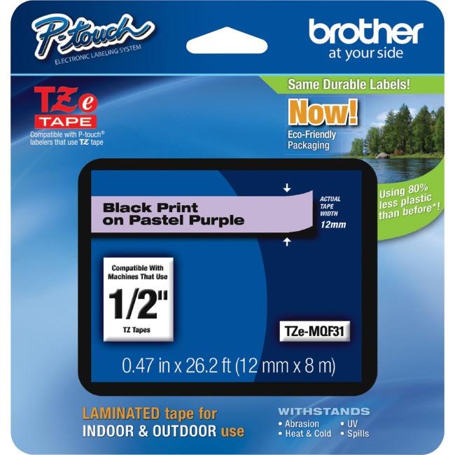 Brother Genuine TZEMQF31 Black Print on Pastel Purple Tape for P-touch Label Makers, 12 mm wide x 4 m long