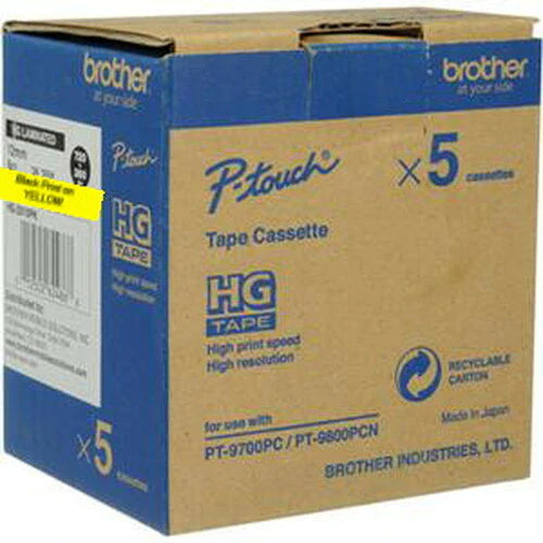 Brother HGE6415 Pack Black on Yellow HGe 18 mm Tape with Standard Adhesive, 8 m   5-pack