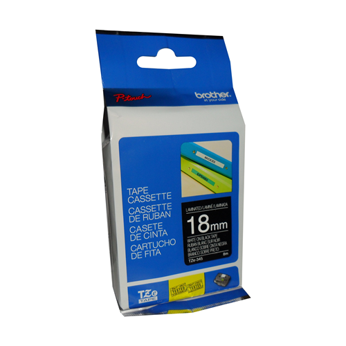 Brother Genuine TZe345 White on Black Laminated Tape for P-touch Label Makers, 18 mm wide x 8 m long