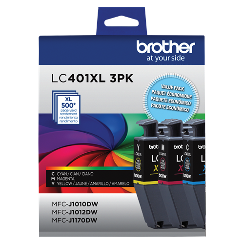 Brother Genuine LC401XL3PKS High-Yield Colour Ink Cartridge 3-Pack