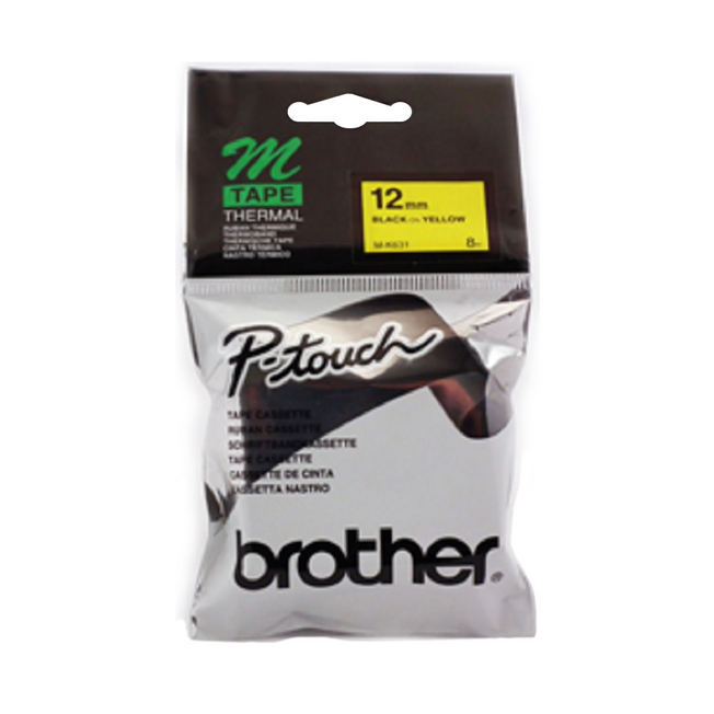 Brother Genuine MK631 Black on Yellow Non-Laminated Tape for P-touch Label Makers, 12 mm wide x 8 m long