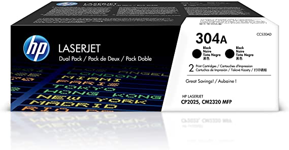 HP cc530ad LaserJet CP2025 black toner cartridge, Dual Pack, Genuine OEM