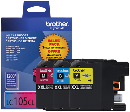 Brother LC1053PKS 3-Pack of Innobella Colour Ink Cartridges (1 each of Cyan, Magenta, Yellow), Super High Yield (XXL Series)
