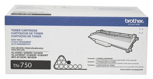 Brother tn-750 Black Toner Cartridge, High Yield, Genuine OEM