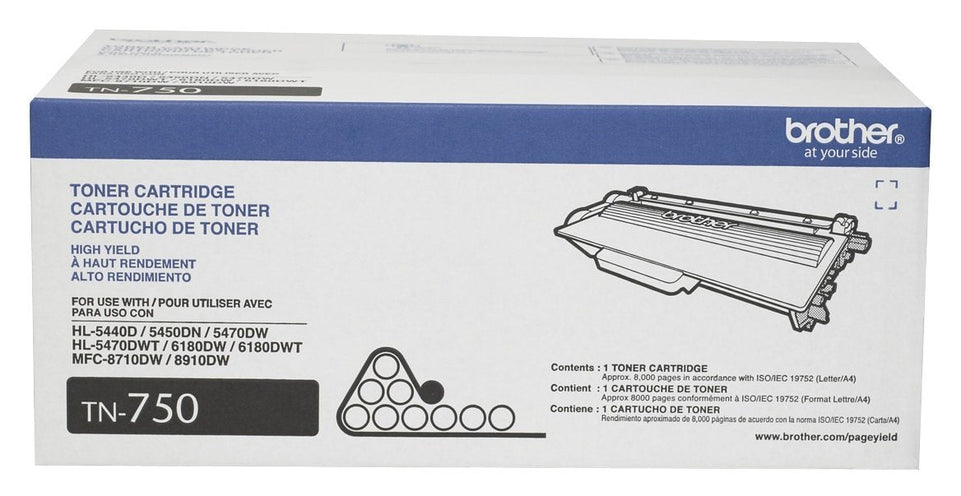 Brother tn-750 Black Toner Cartridge, High Yield, Genuine OEM
