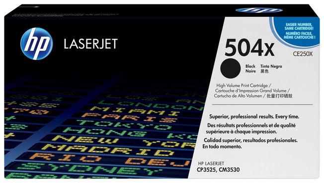HP ce250x LaserJet 504X Black Toner Cartridge, High Yield, Genuine OEM